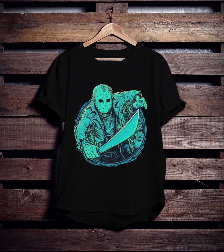 The Crystal Lake Slasher Jason Voorhees Mask And Machete T-Shirt