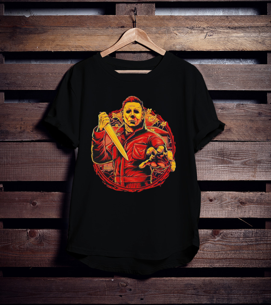 Haddonfield Horror Michael Myers With Knife Halloween Scene T-Shirt