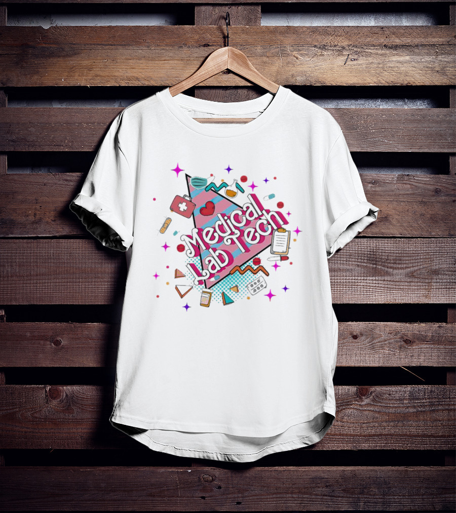 Medical Lab Tech Barbie Theme With Heart And Lab Equipment Icons T-Shirt