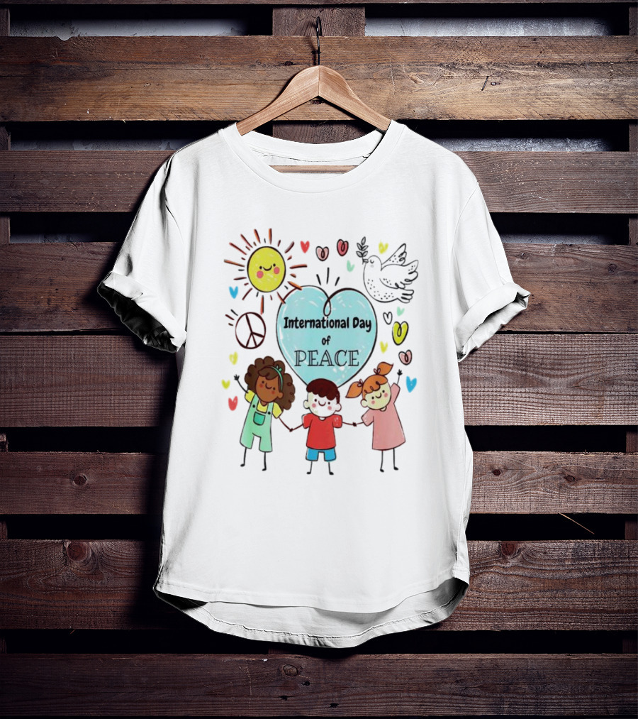 International Day Of Peace Children Hearts Dove Sun T-Shirt