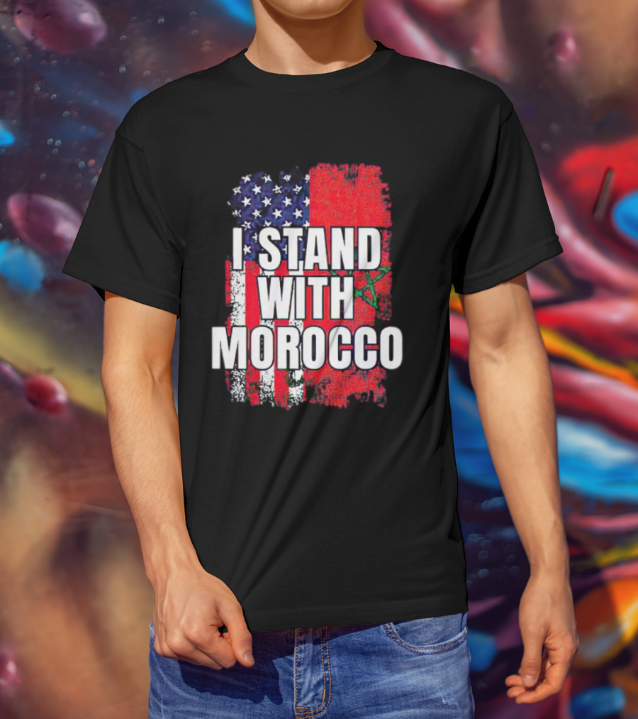 I Stand With Morocco American Flag Moroccan Flag T-Shirt