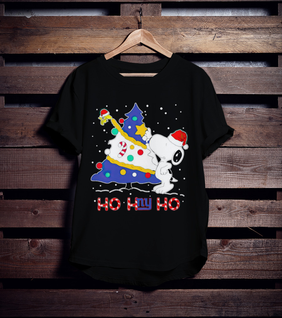 Snoopy Woodstock Christmas Tree Ho Ho Ho New York Giants T-Shirt
