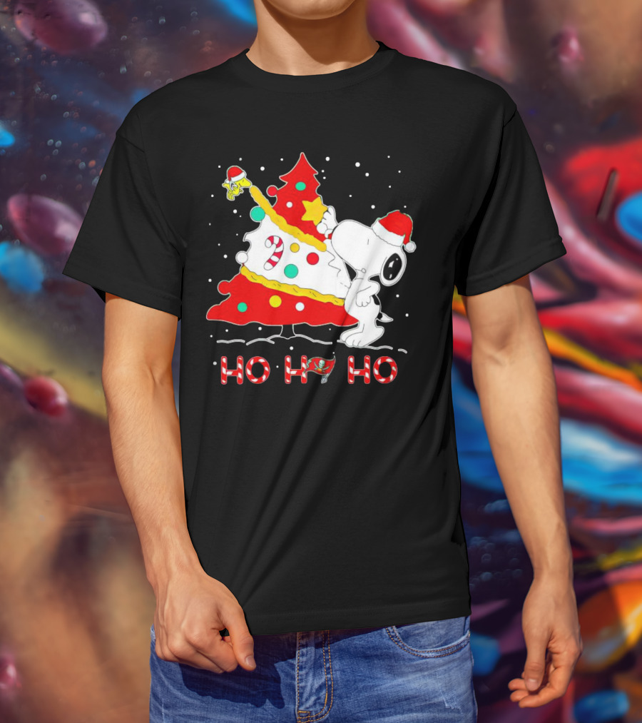 Snoopy And Woodstock Ho Ho Ho Christmas Tampa Bay Buccaneers T-Shirt