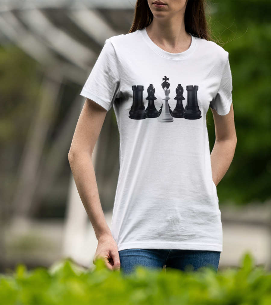 The Chess Grandmaster White King Surrounded By Black Rooks And Bishops T-Shirt