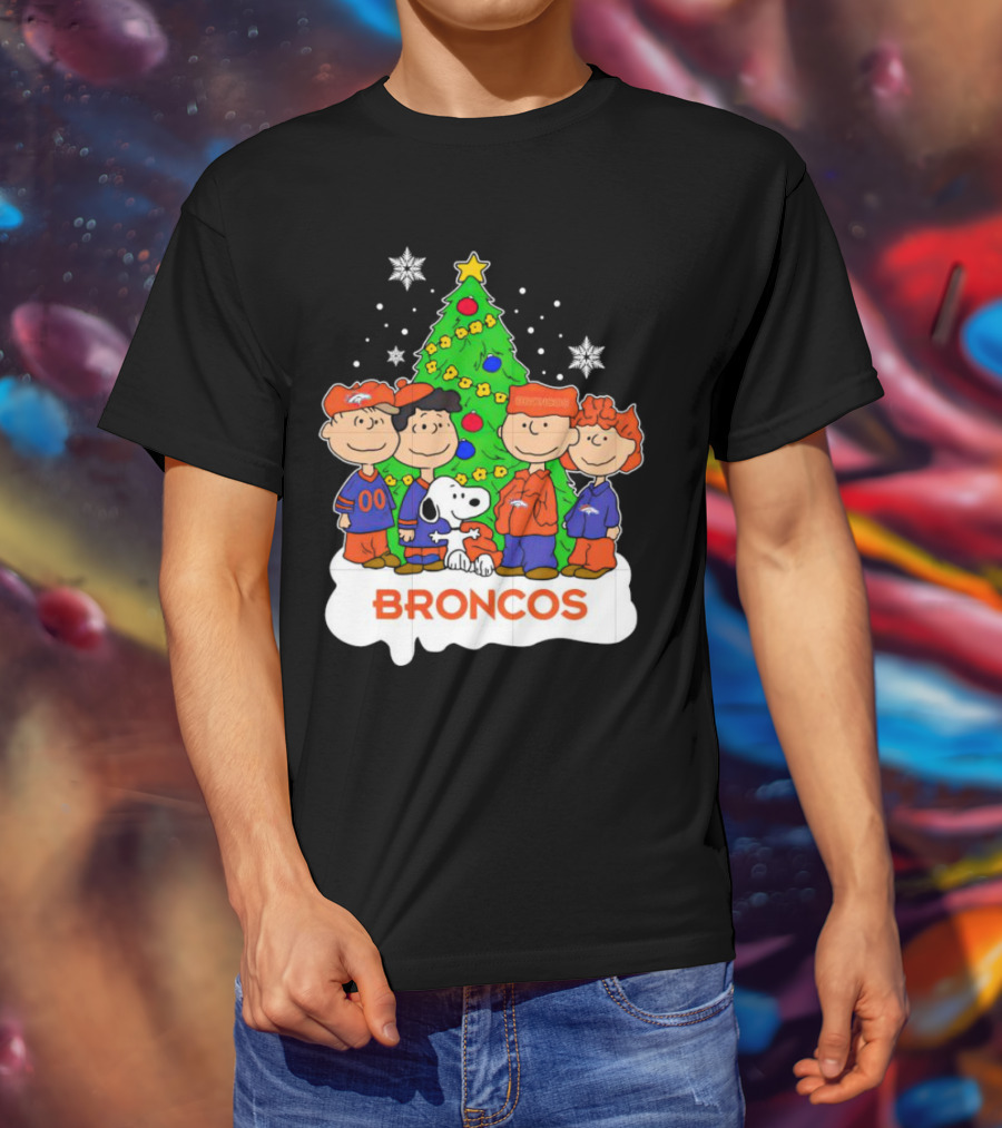 Peanuts Characters Denver Broncos Christmas Tree Scene T-Shirt