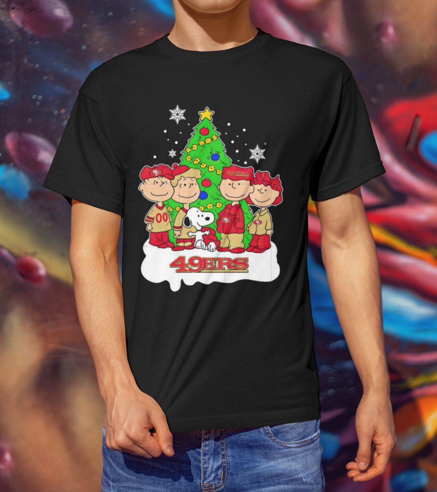 Peanuts Characters Christmas San Francisco 49ers Tree Snoopy Charlie Brown T-Shirt