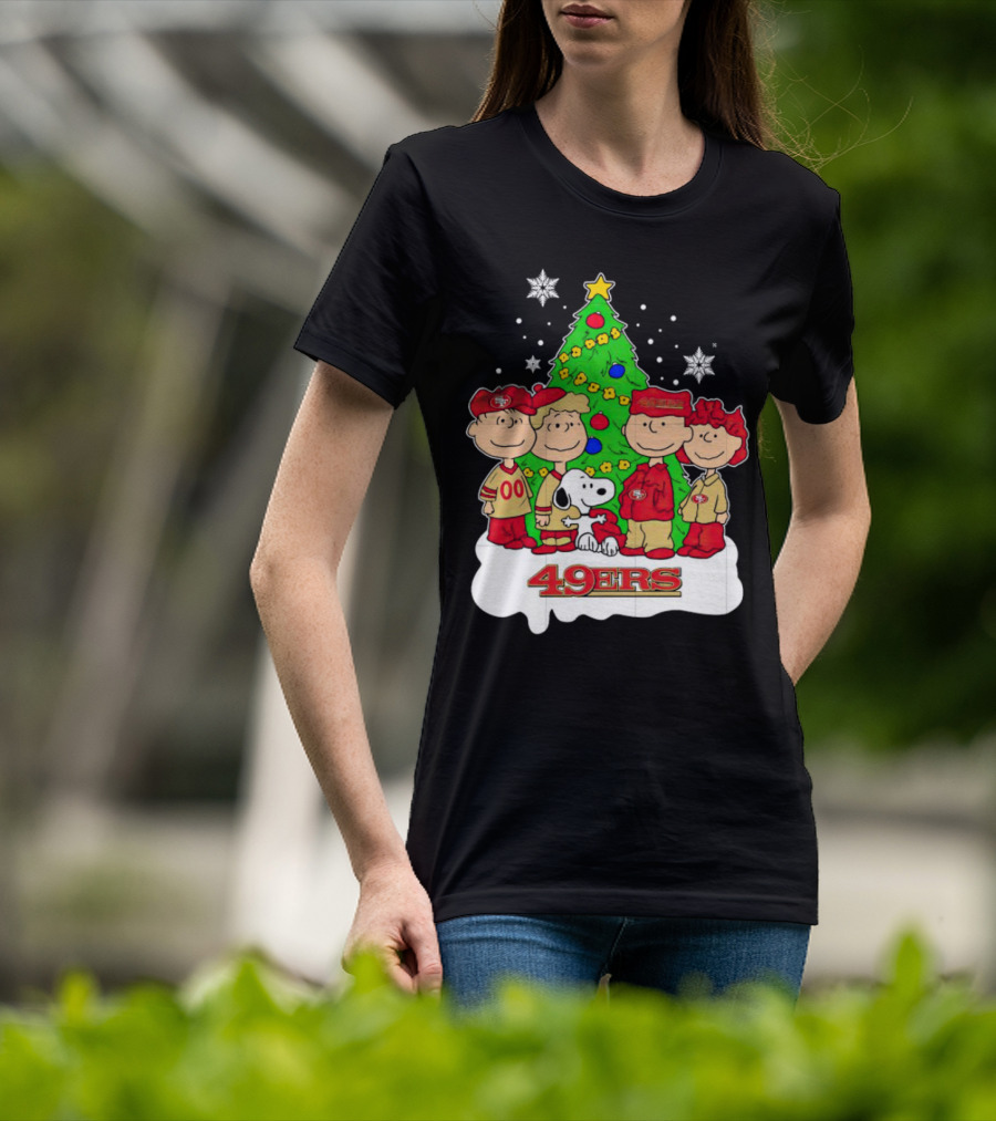 Peanuts Characters Christmas San Francisco 49ers Tree Snoopy Charlie Brown T-Shirt