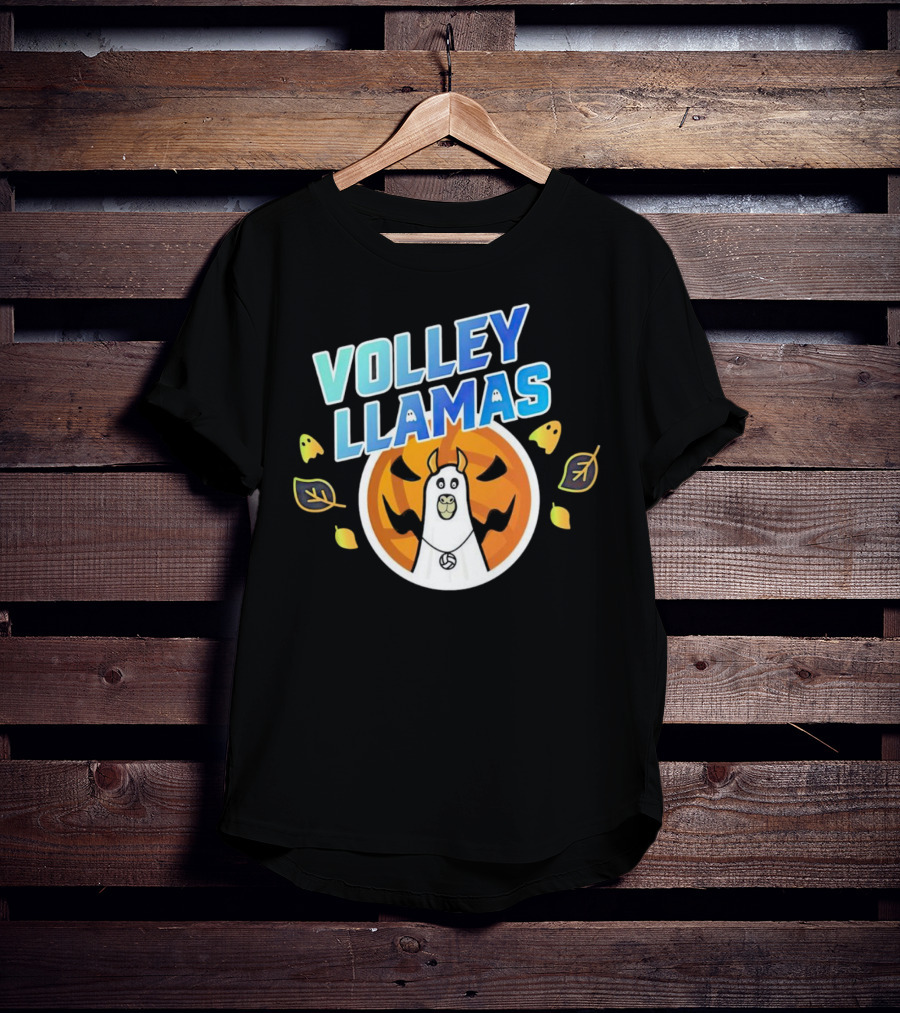 VOLLEY LLAMAS Halloween Pumpkin Leaves Ghosts Volleyball T-Shirt
