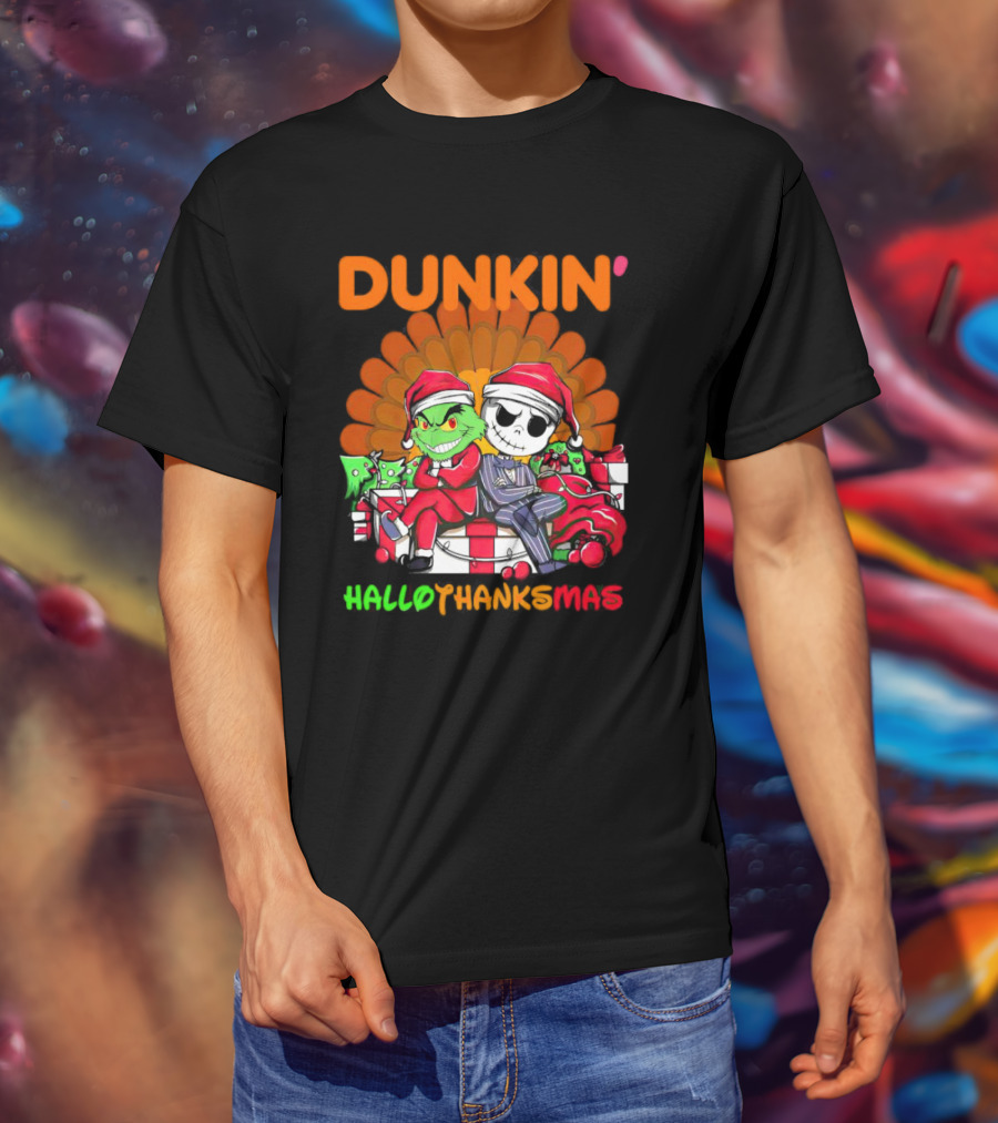 Grinch Jack Skellington Dunkin Hallo Thanks Mas T-Shirt