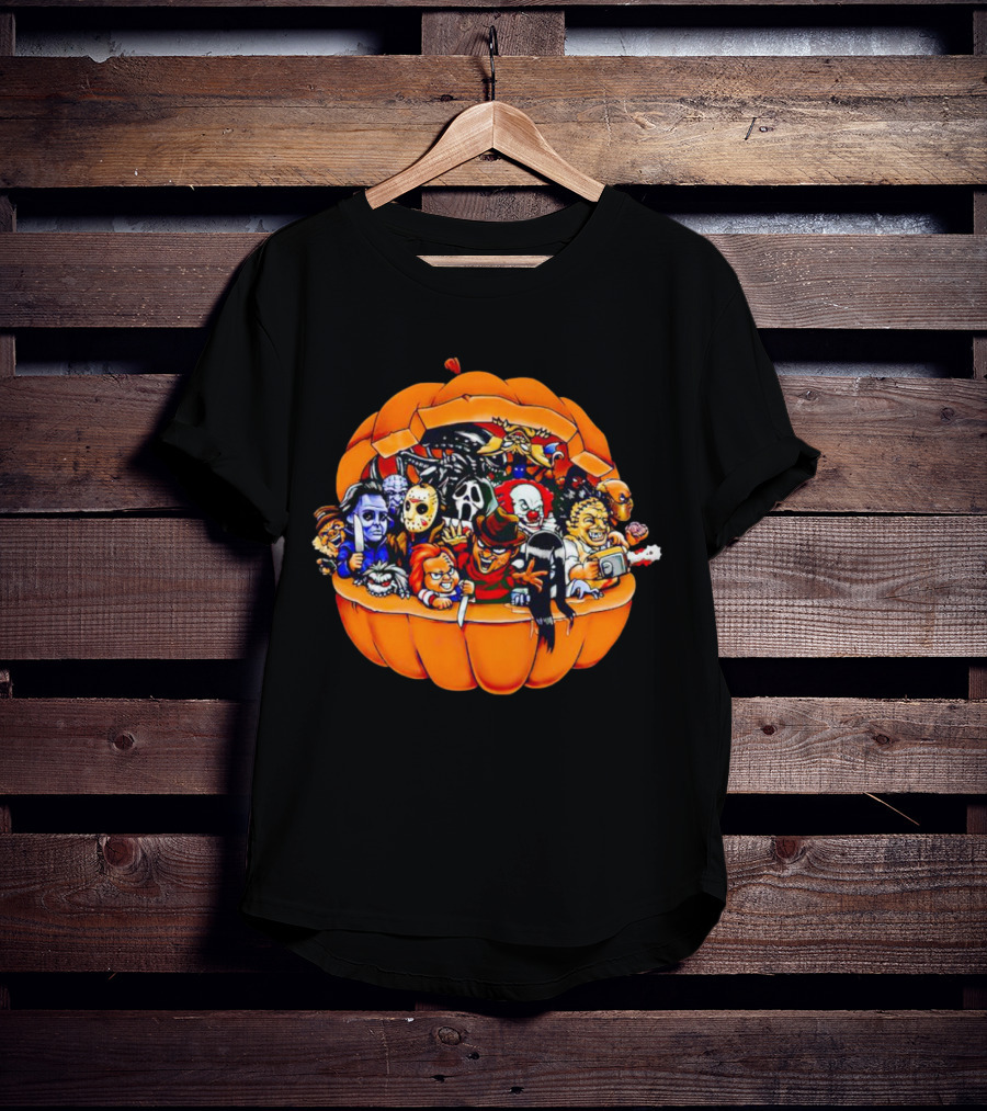 Horror Movie Characters Inside Pumpkin Halloween Icons T-Shirt