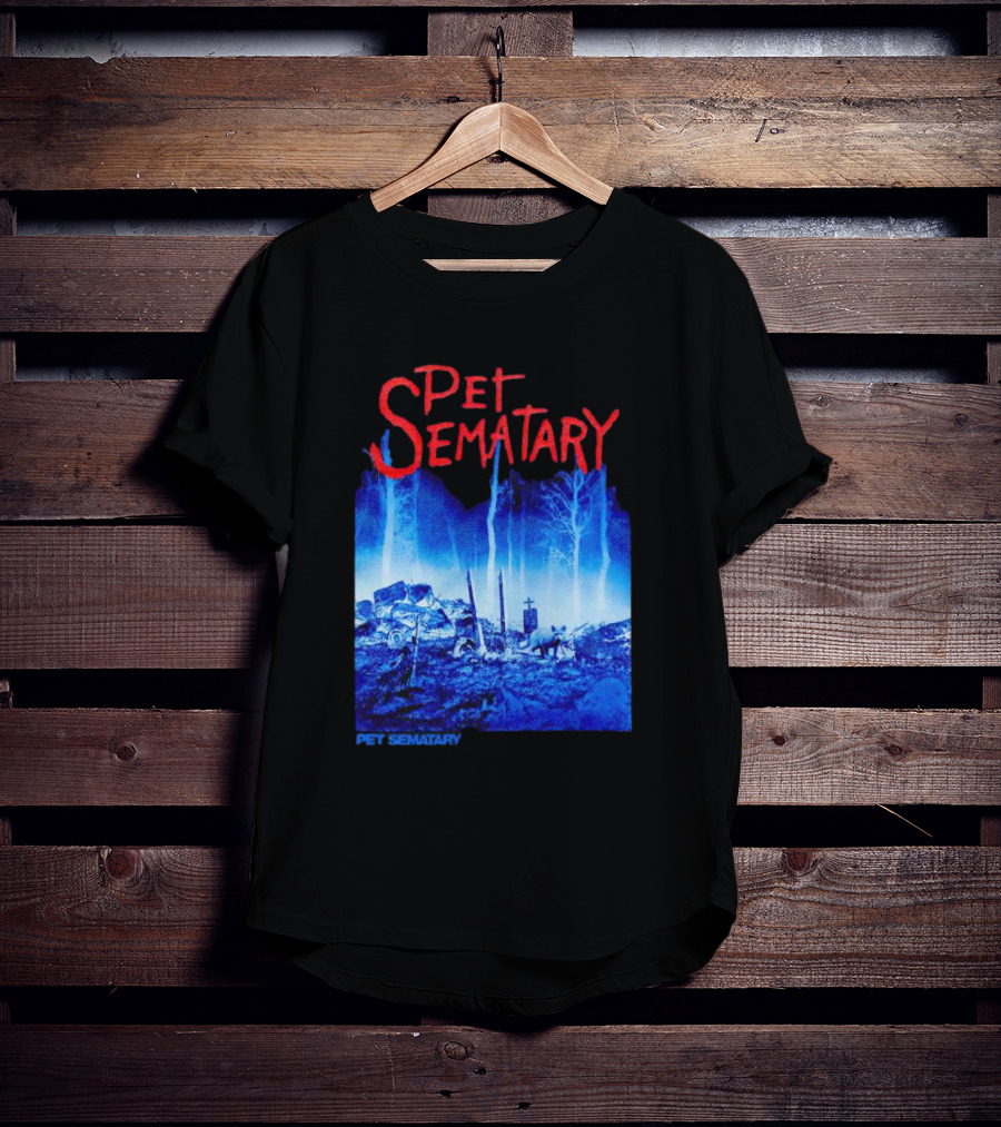 Pet Sematary Haunted Burial Ground Blue Forest Scene With Gravemarkers T-Shirt