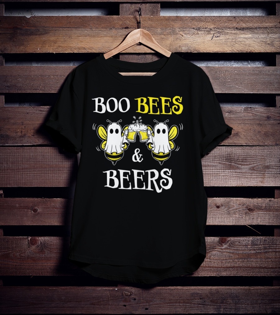 BOO BEES And BEERS Ghost Bees Toasting With Beer Mugs T-Shirt