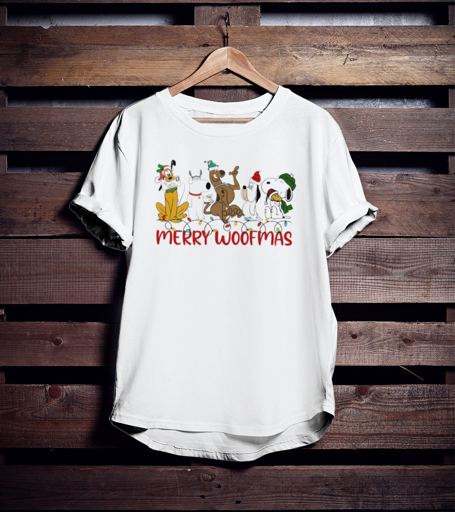 Disney Dogs Merry Woofmas Holiday Celebration With Christmas Lights And Hats T-Shirt