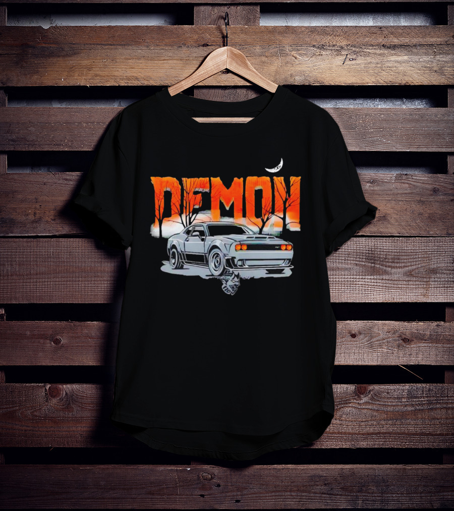 Demon Dodge Challenger SRT Halloween Moon Scene T-Shirt
