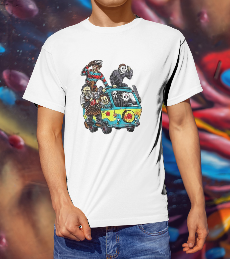 Horror Movie Characters Spooky Van Halloween Adventure T-Shirt