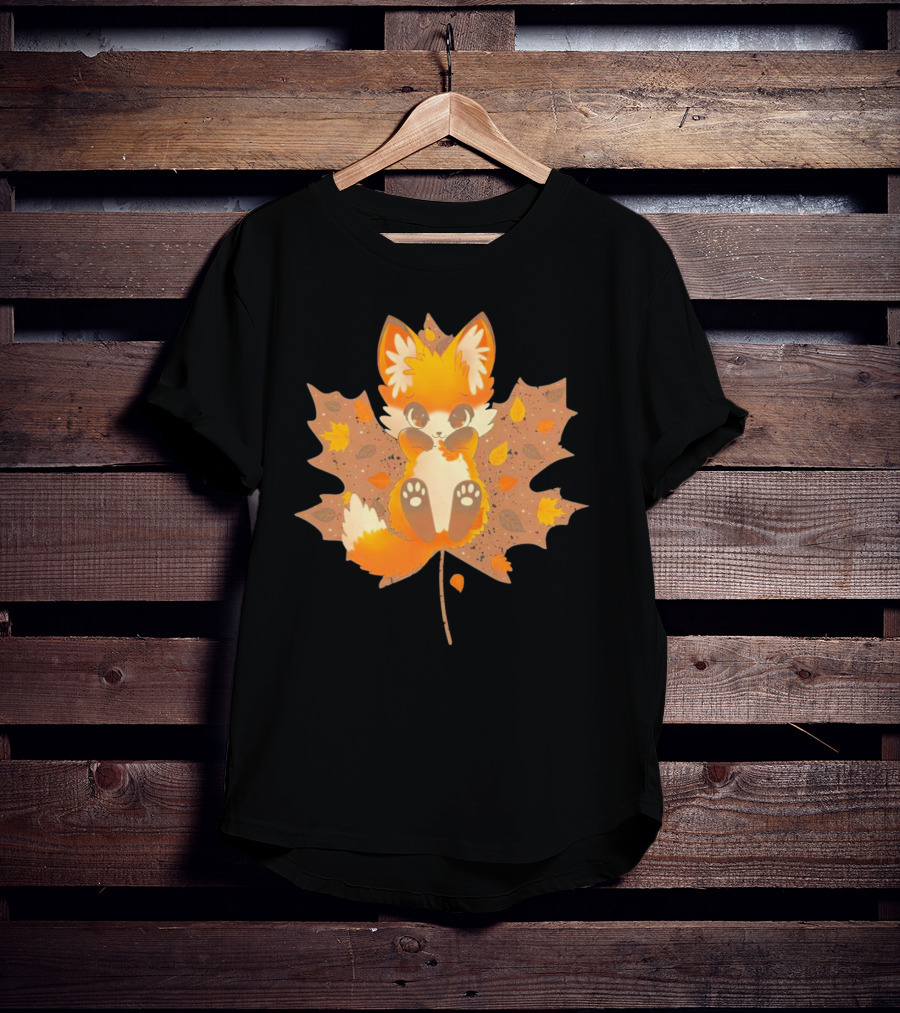 Kitsune Autumn Fox With Maple Leaf And Fall Colors T-Shirt