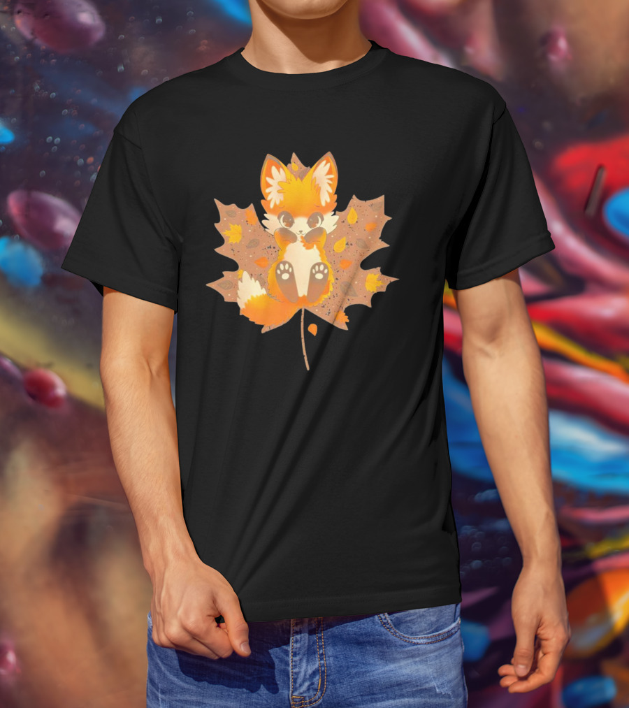 Kitsune Autumn Fox With Maple Leaf And Fall Colors T-Shirt