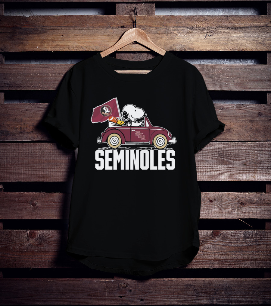 Snoopy And Woodstock In Seminoles Car Florida State Flag Peanuts T-Shirt