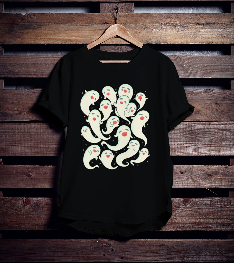 Spirited Squad Ghostly Gathering With Playful Faces T-Shirt