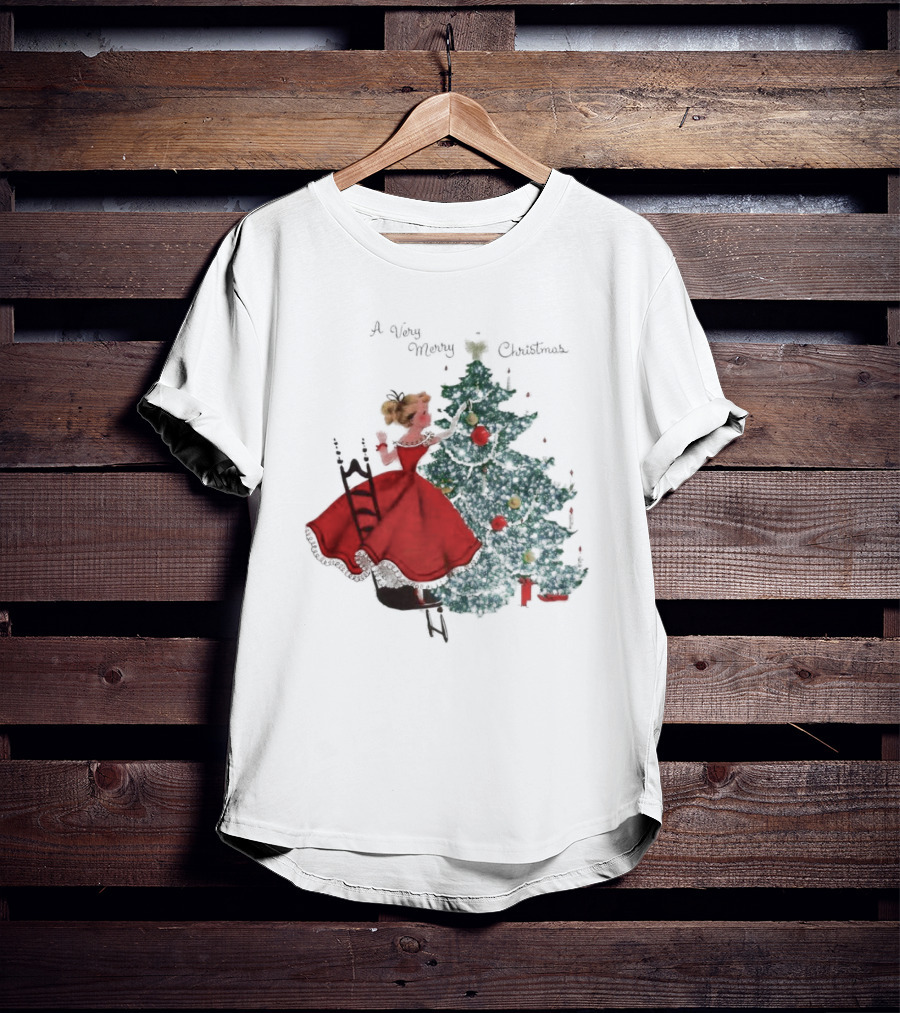 A Very Merry Christmas Girl Trimming The Christmas Tree T-Shirt