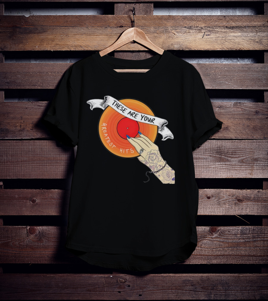 Men's Greatest Hits Vinyl Record Tattoo Hand T-Shirt