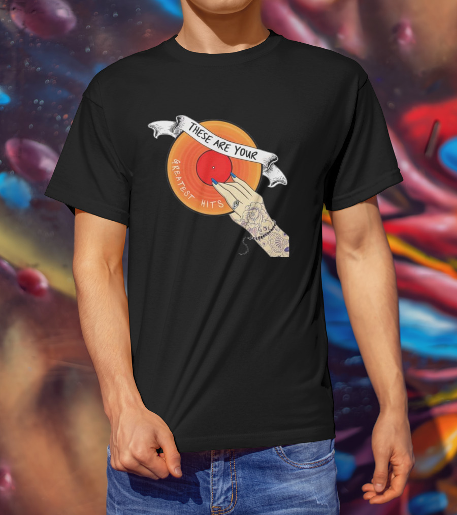 Men's Greatest Hits Vinyl Record Tattoo Hand T-Shirt