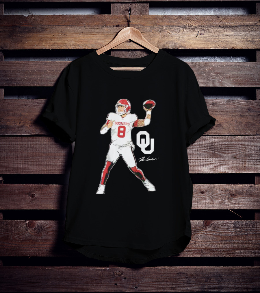 Oklahoma Sooners Football Dillon Gabriel Number 8 Superstar Pose Signature OU T-Shirt