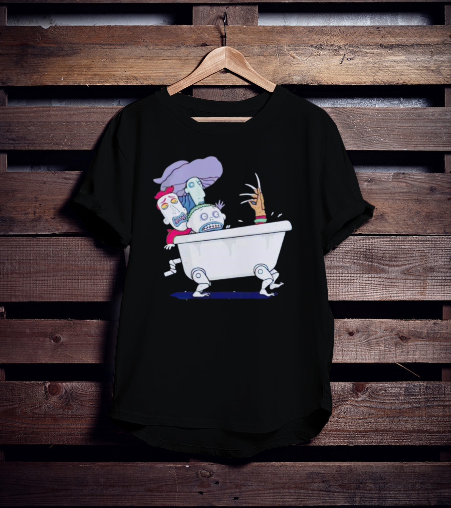 Halloween Scary Bathtub Cartoon Skeletons And Claw Hand T-Shirt