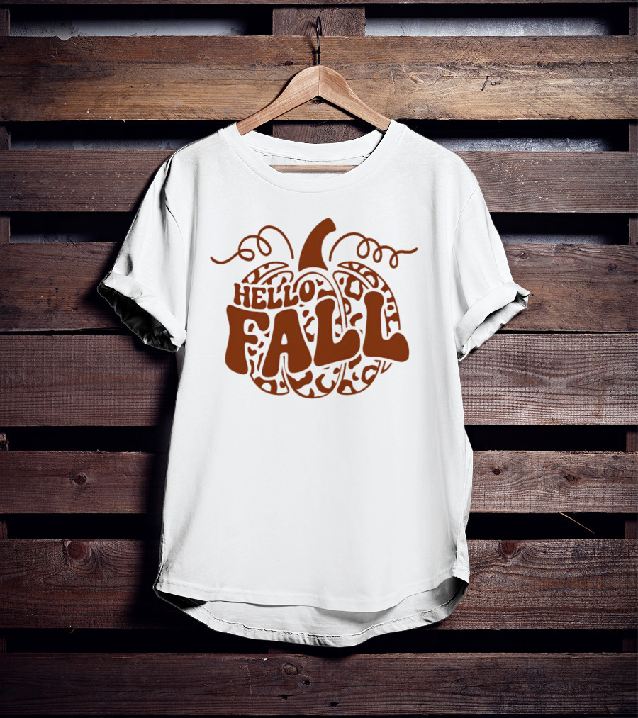Hello Fall Leopard Pumpkin T-Shirt