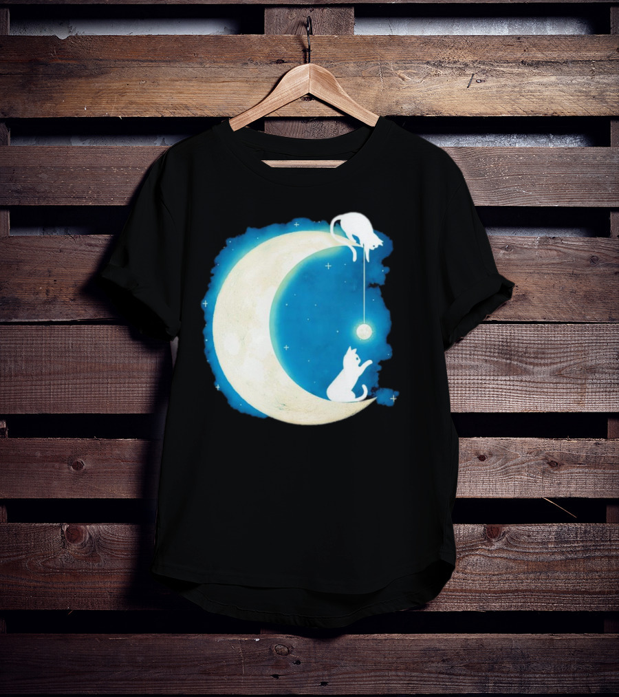 Moon Cat Playful Journey Celestial Light T-Shirt