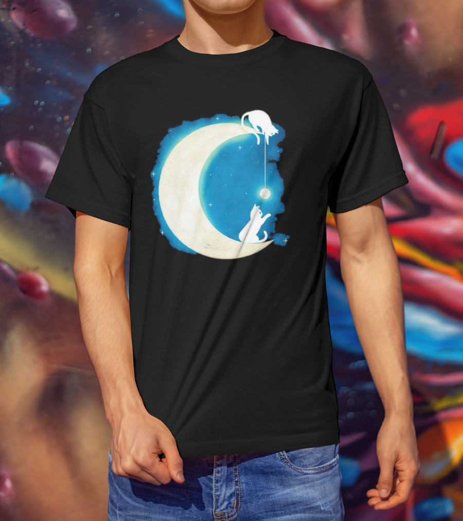 Moon Cat Playful Journey Celestial Light T-Shirt
