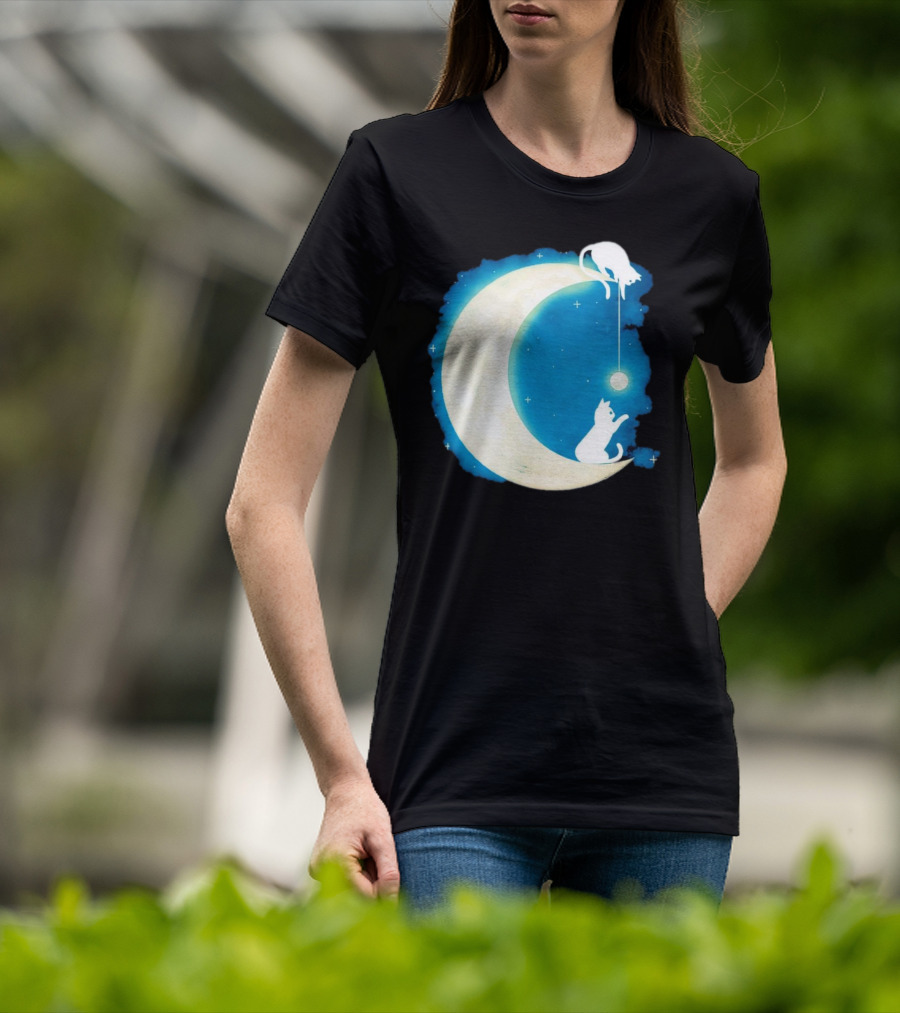 Moon Cat Playful Journey Celestial Light T-Shirt