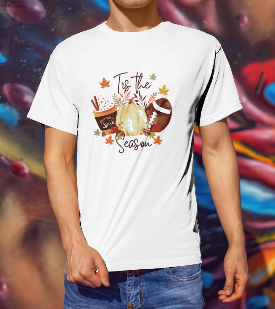 Tis The Season Pumpkin Spice Fall Leaves Football T-Shirt