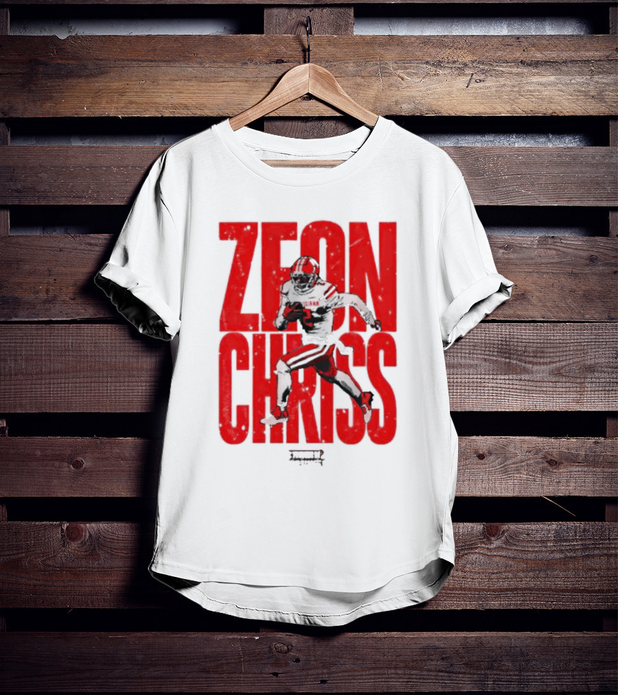 Zeon Chriss Football Caricature In Red Text And Black T-Shirt
