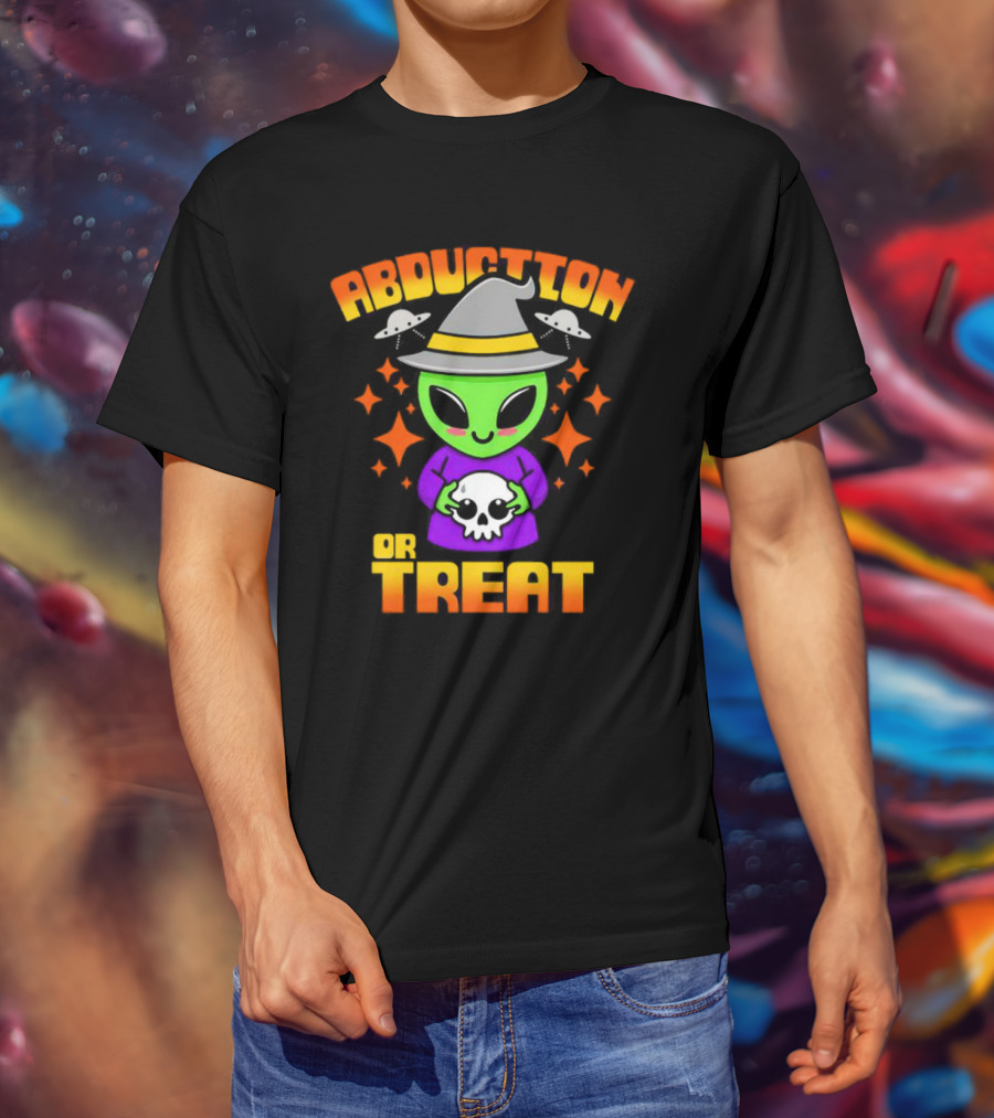 Abduction Or Treat Alien Halloween Witch Hat UFOs T-Shirt