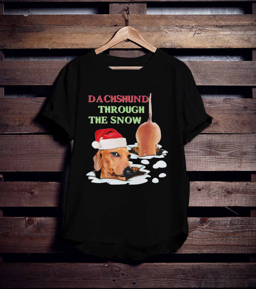 Dachshund Through The Snow Santa Hat Dog And Snow Bubbles T-Shirt