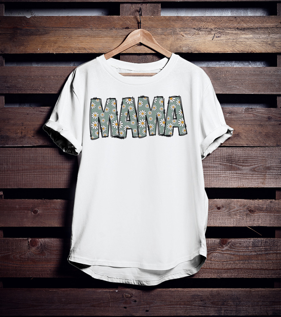 MAMA Flower Daisy Pattern Text T-Shirt