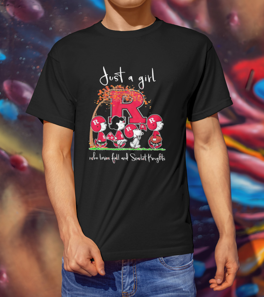 Just A Girl Who Loves Fall And Scarlet Knights Rutgers Peanuts Characters T-Shirt