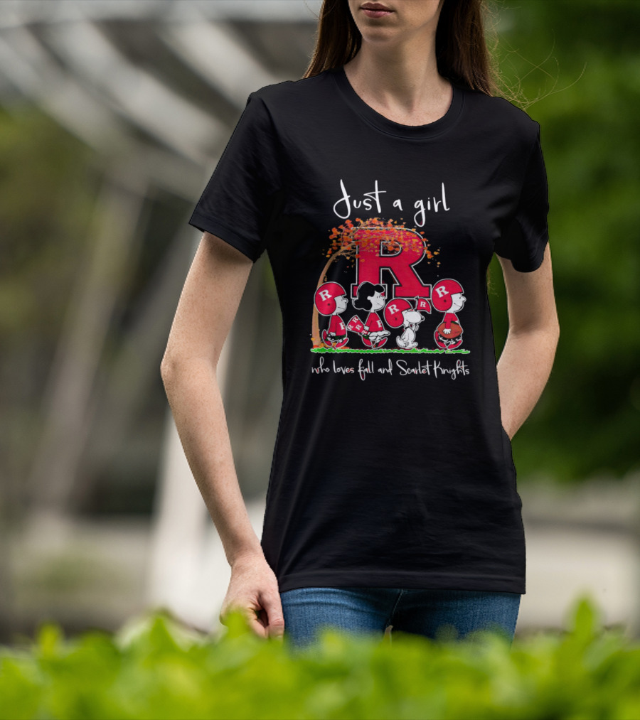 Just A Girl Who Loves Fall And Scarlet Knights Rutgers Peanuts Characters T-Shirt