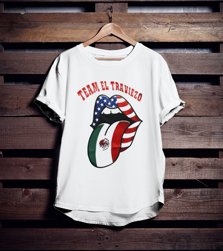 Team El Traviezo American Flag Lips Mexican Flag Tongue T-Shirt