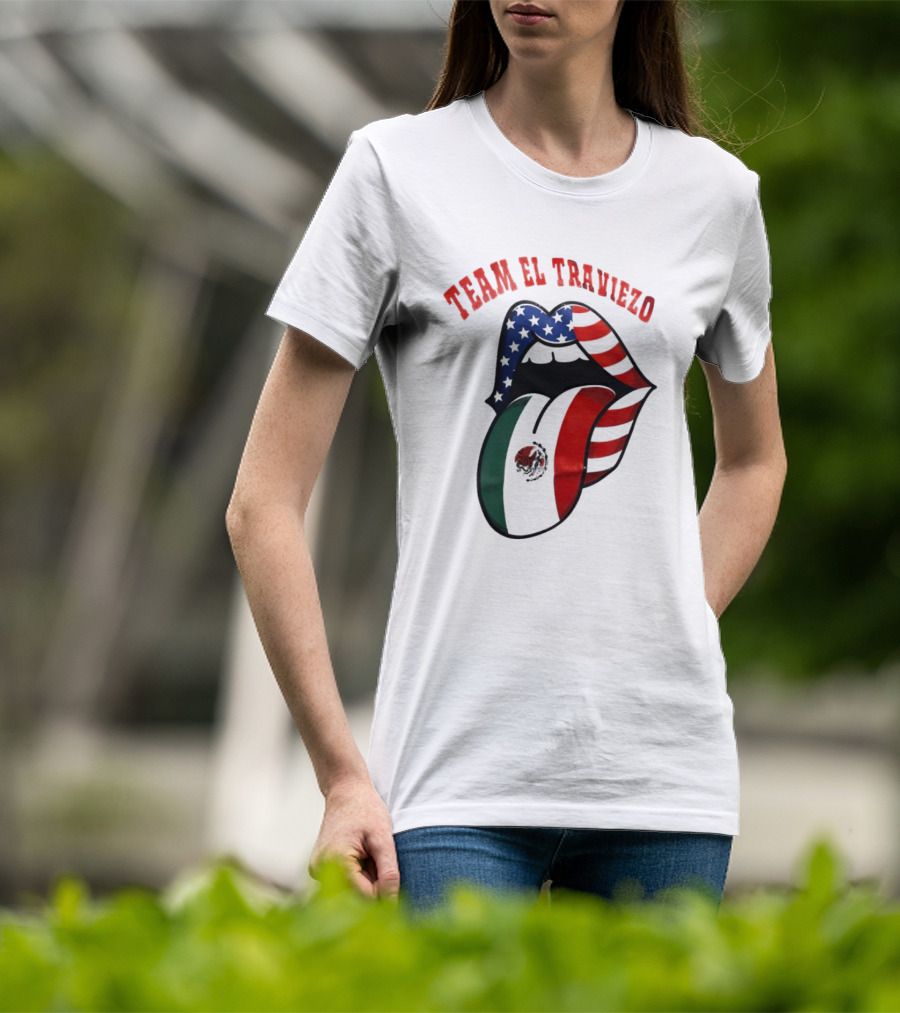 Team El Traviezo American Flag Lips Mexican Flag Tongue T-Shirt