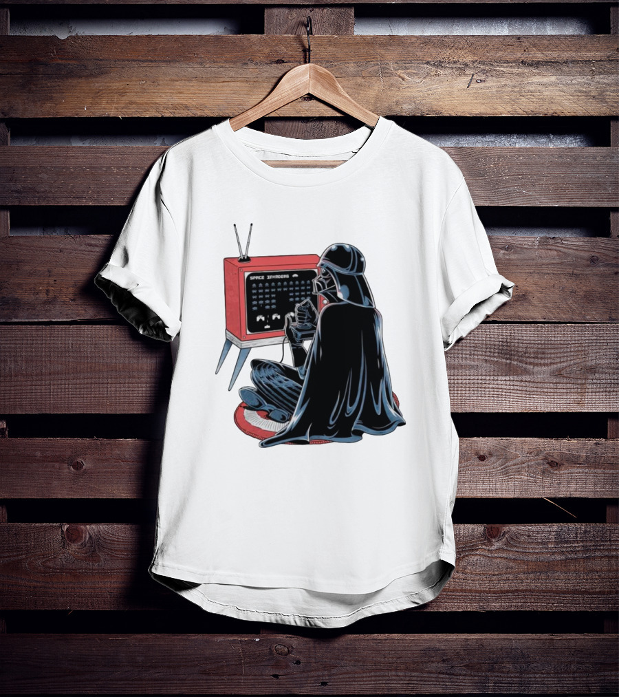 Darth Vader Playing Space Invaders Retro Gaming Scene T-Shirt