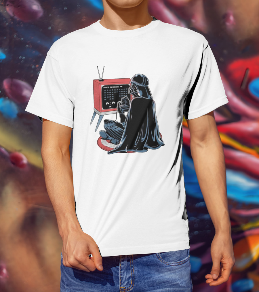 Darth Vader Playing Space Invaders Retro Gaming Scene T-Shirt
