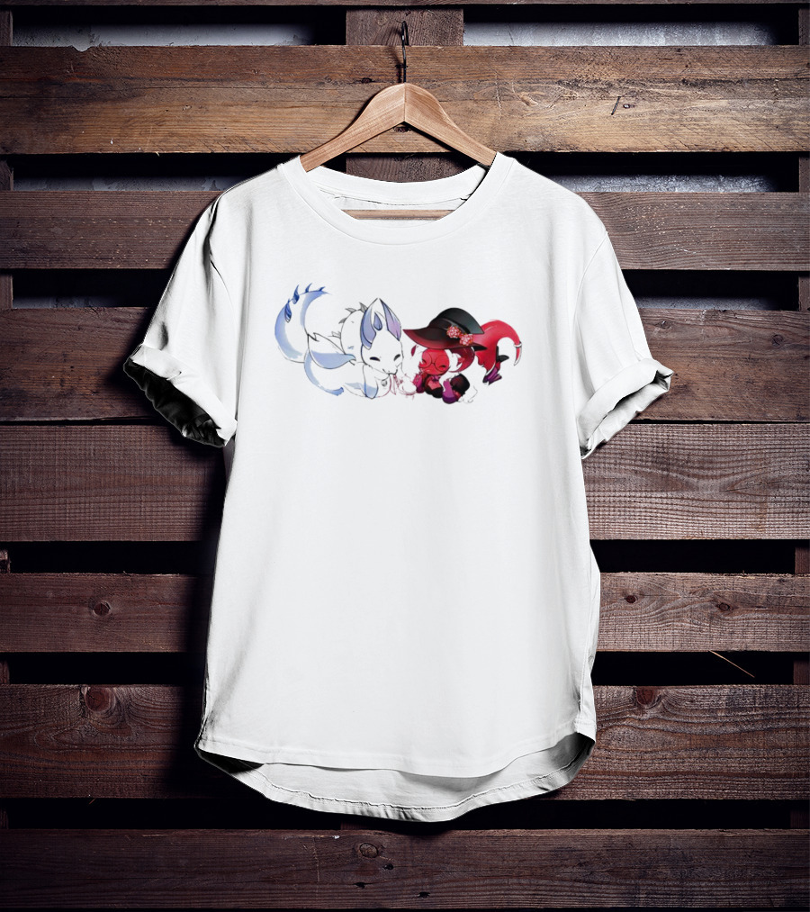 Dragon Love Kawaii Kitsune And Kitsune Witch Duo T-Shirt