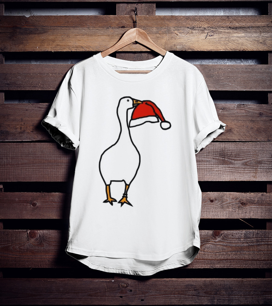 Happy Merry Christmas Santa Hat White Goose Steals T-Shirt