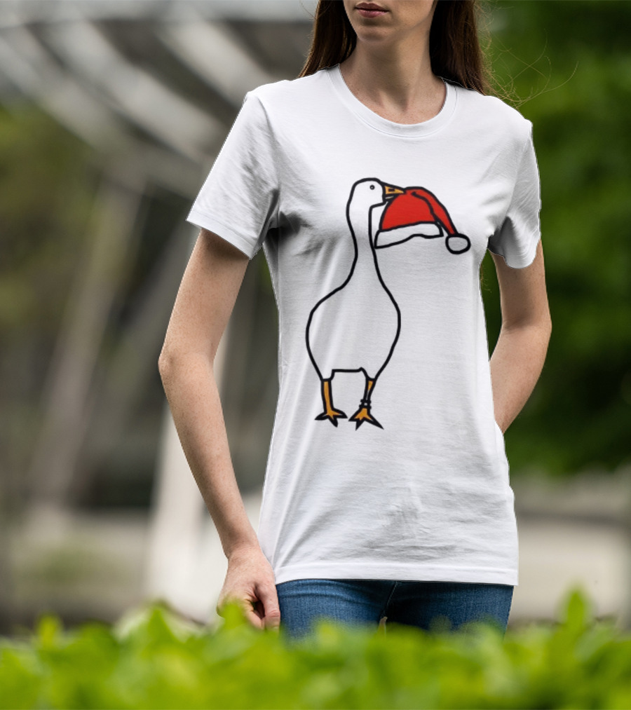 Happy Merry Christmas Santa Hat White Goose Steals T-Shirt