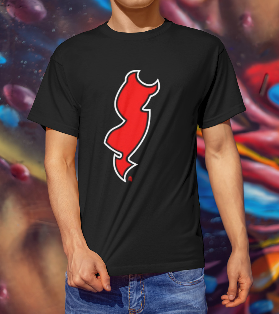 NJ Devils Inspired Red Silhouette Tail T-Shirt