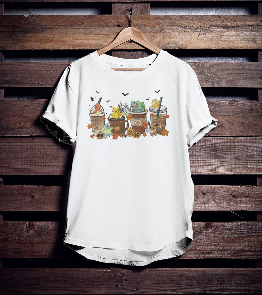 Pikachu Halloween Coffee Latte With Pokemon Celebrating Autumn T-Shirt
