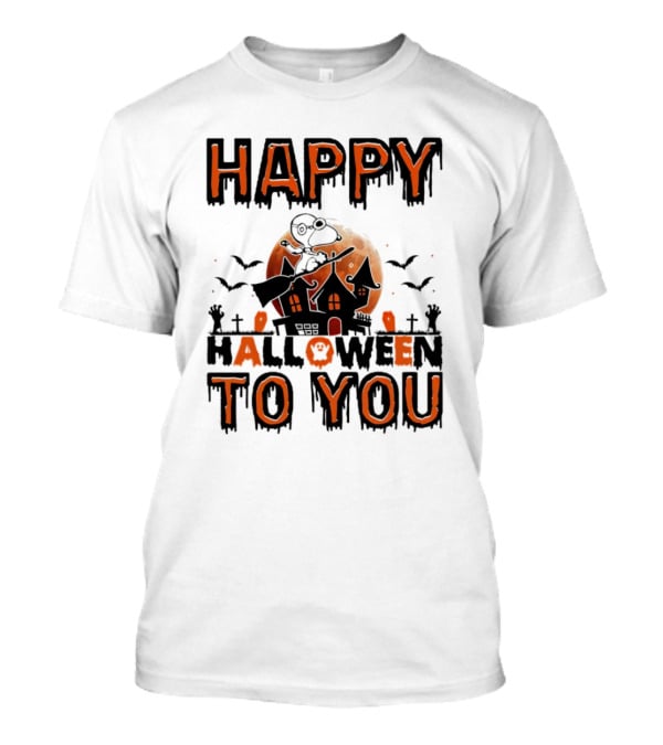 Happy Halloween To You Snoopy Haunted House Moon Bats T-Shirt