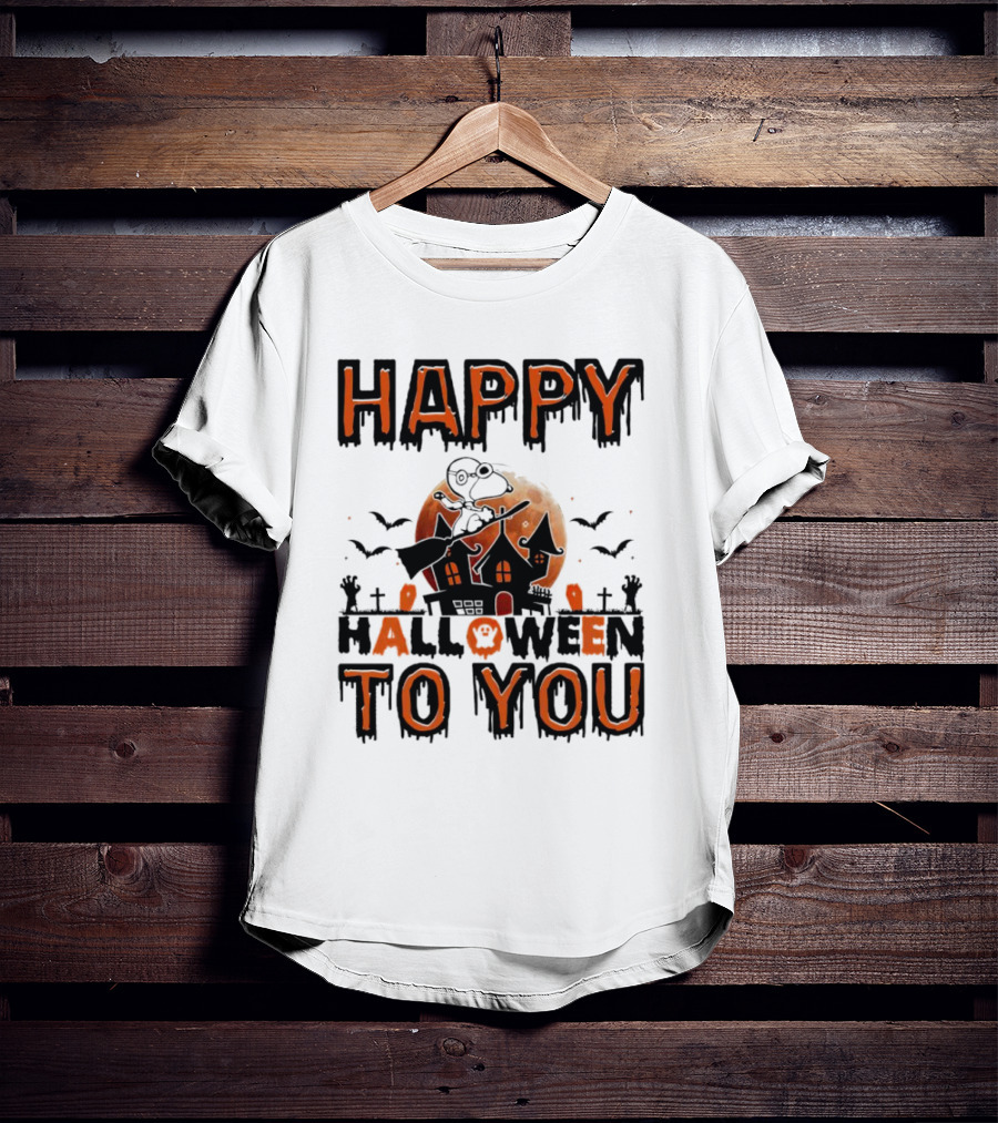 Happy Halloween To You Snoopy Haunted House Moon Bats T-Shirt